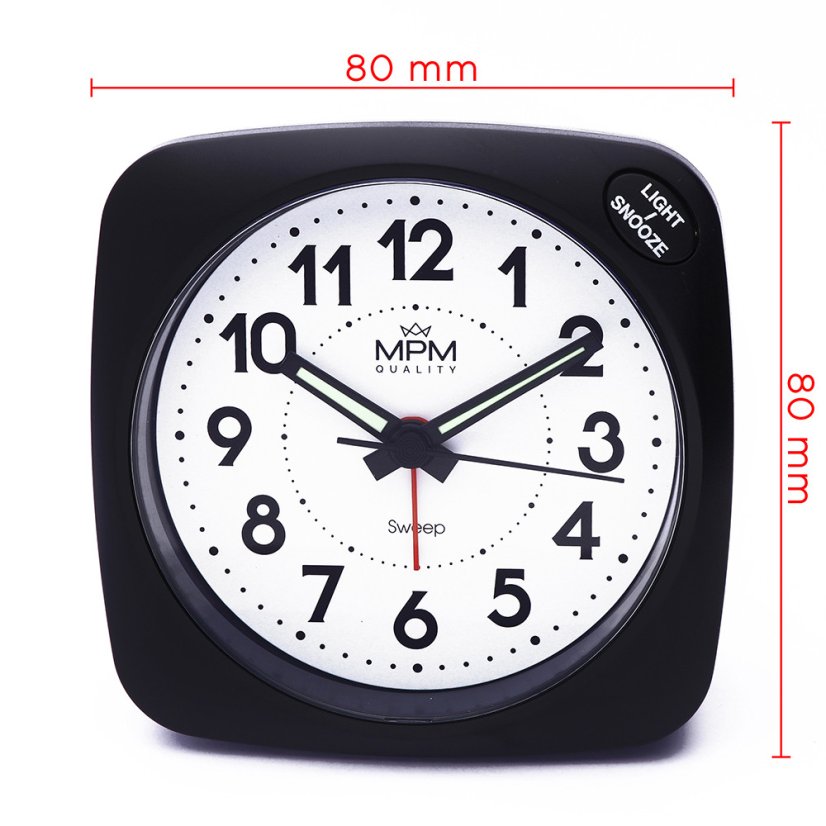 Budík s LED podsvícením a tichým chodem MPM  C01.3968.90