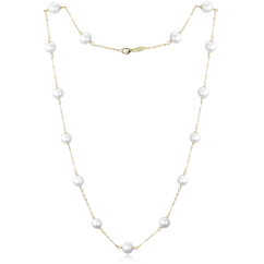 MINET Pozlacený stříbrný náhrdelník s bílými perlami Ag 925/1000 11,70g