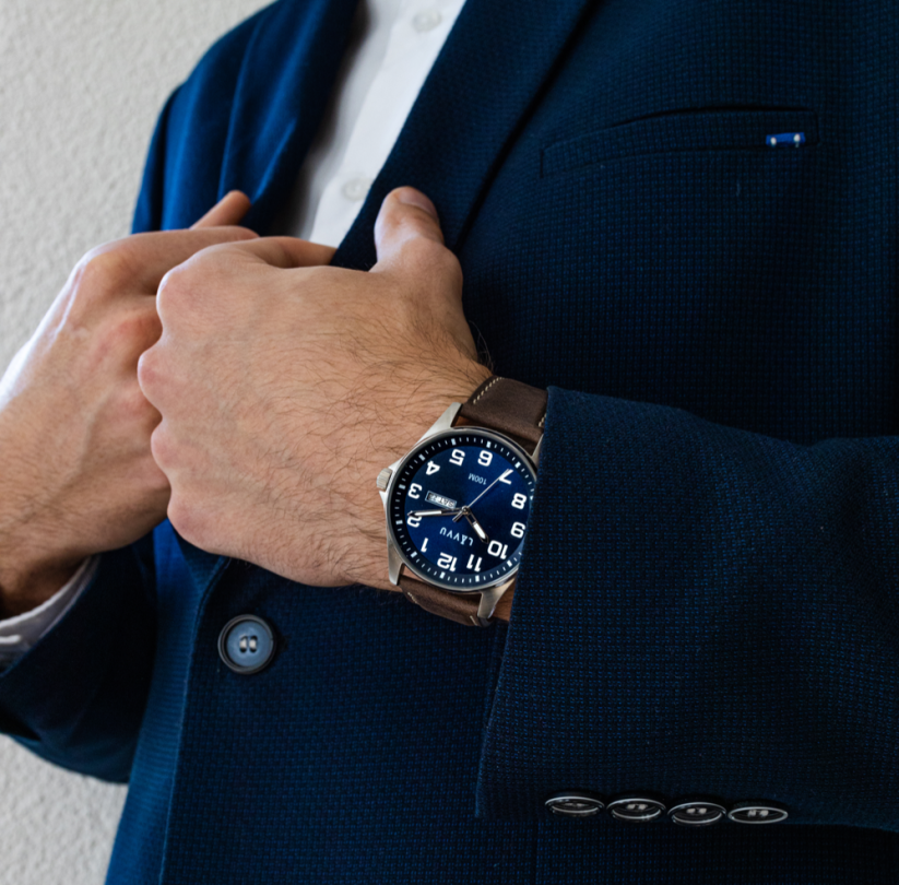 LAVVU Ocelové pánské hodinky BERGEN Blue / Top Grain Leather se svítícími čísly