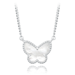 MINET Stříbrný náhrdelník motýlek s bílou perletí
