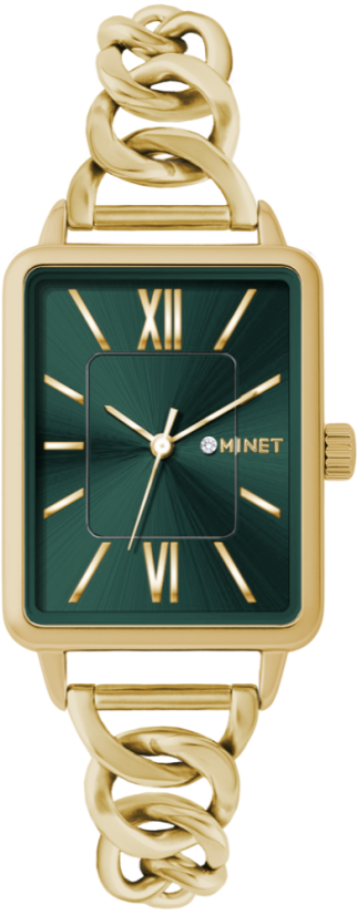 MINET Zlato-zelené dámské hodinky SIENA se zlatým ocelovým řemínkem