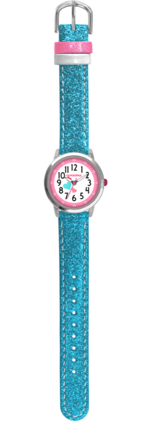 CLOKOKODIEL Tyrkysové trblietavé dievčenské detské hodinky HEARTS
