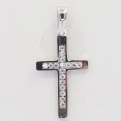Zlatý prívesok z bieleho zlata so zirkónmi krížik OP034W (585/1000) 0.9 g