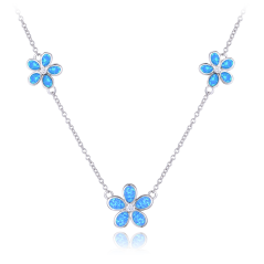MINET Stříbrný náhrdelník KYTIČKY s modrými opálky