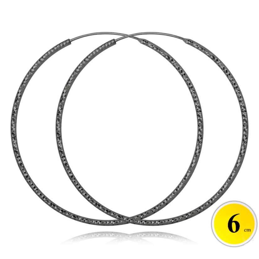 MINET Čierne brúsené strieborné náušnice KRUHY 6 cm MINET Čierne brúsené strieborné náušnice KRUHY 6 cm