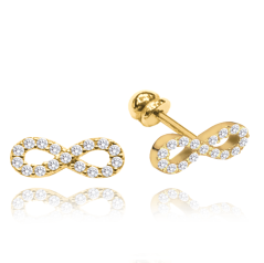 MINET Zlaté náušnice nekonečna na skrutku s bielymi zirkónmi Au 585/1000 1,25g