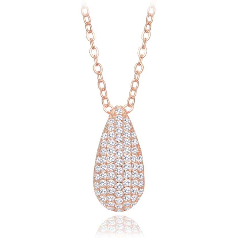 MINET Rose gold strieborný náhrdelník kvapka s bielymi zirkónmi MINET Rose gold strieborný náhrdelník kvapka s bielymi zirkónmi