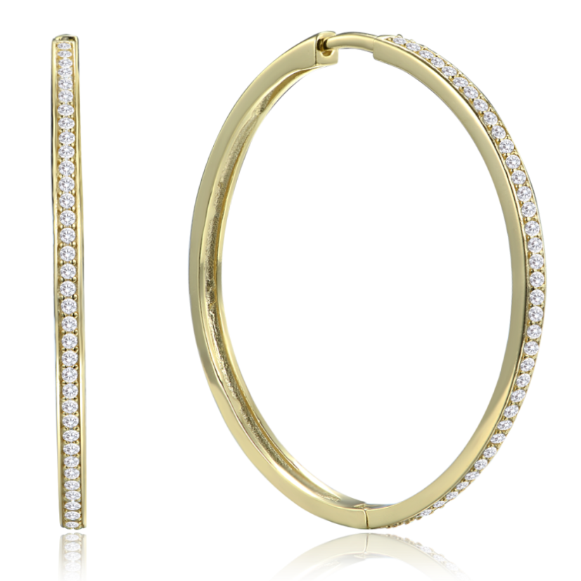 MINET Pozlacené stříbrné náušnice hranaté kruhy 4 cm s bílými zirkony MINET Pozlacené stříbrné náušnice hranaté kruhy 4 cm s bílými zirkony