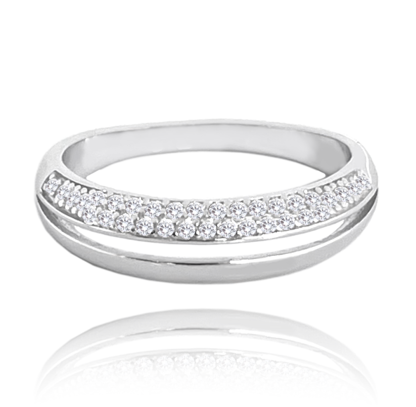 MINET Dvojitý stříbrný prsten s bílými zirkony vel. 52