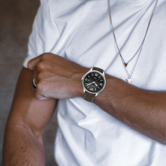 LAVVU Pánske hodinky so zafírovým sklom HERNING Black / Top Grain Leather