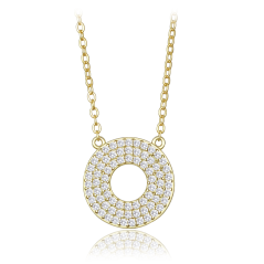 MINET Luxusní pozlacený stříbrný náhrdelník kroužek s bílými zirkony