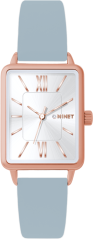MINET Rosegold dámské hodinky SIENA s šedým koženým řemínkem