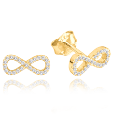 MINET Pozlátené strieborné náušnice NEKONEČNO s bielymi zirkónmi