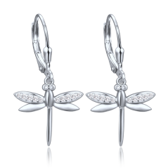 MINET Strieborné náušnice vážka s bielymi zirkónmi