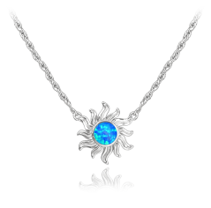 MINET Strieborný náhrdelník SLNKO s modrým opálom