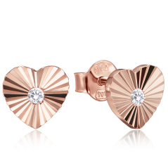 MINET Decentné rosegold strieborné náušnice srdiečka so zirkónmi