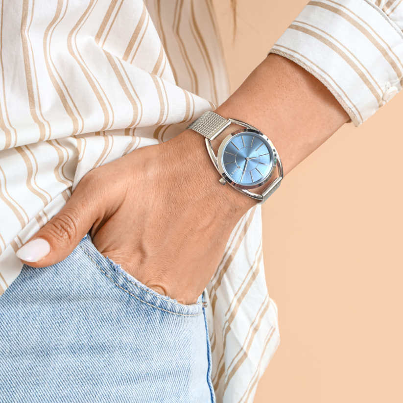 MINET Stříbrné dámské hodinky ICON BLUE MESH