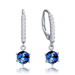 MINET Elegantné strieborné náušnice s tmavomodrými a bielymi zirkónmi