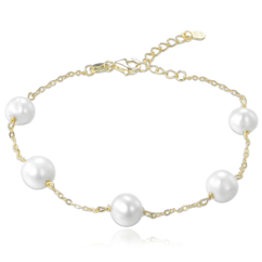 MINET Pozlacený stříbrný náramek s bílými perlami