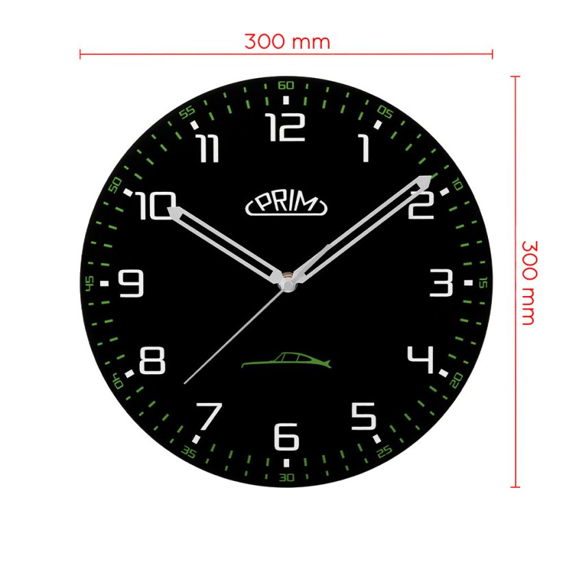 Sklenené nástenné hodiny s tichým chodom PRIM Speedline - čierno-zelené - E09.5530.9040