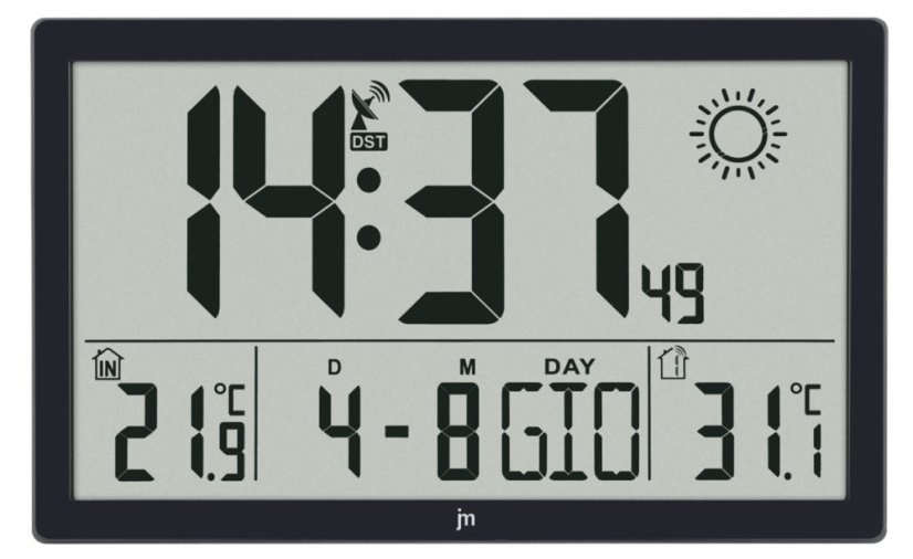 Meteostanice a digitální hodiny JD9909 Lowell řízené signálem DCF 37cm
