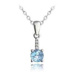 MINET Elegantný strieborný náhrdelník so svetlo modrým zirkónom