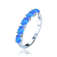 MINET Strieborný prsteň s modrými opálkami veľ. 54
