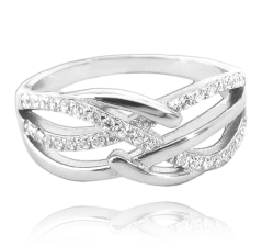 MINET Luxusný strieborný prsteň s bielymi zirkónmi veľ. 69
