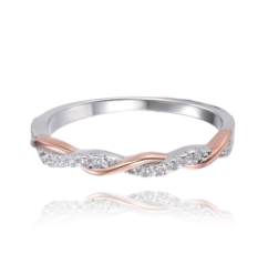 MINET Elegantný Rose gold strieborný prsteň s bielymi zirkónmi veľ. 55