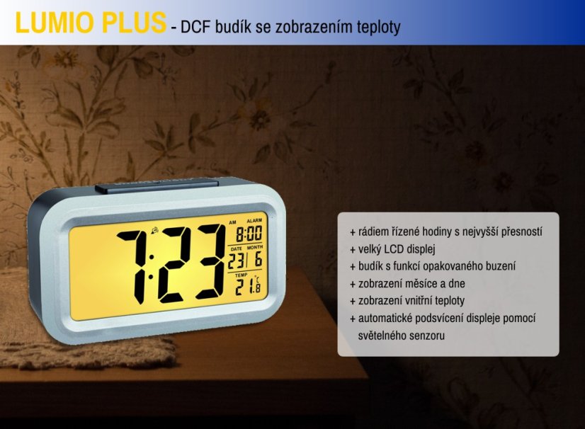 TFA 60.2553.01 - Rádiem řízený digitální budík s možností podsvícení  LUMIO PLUS - barva černá