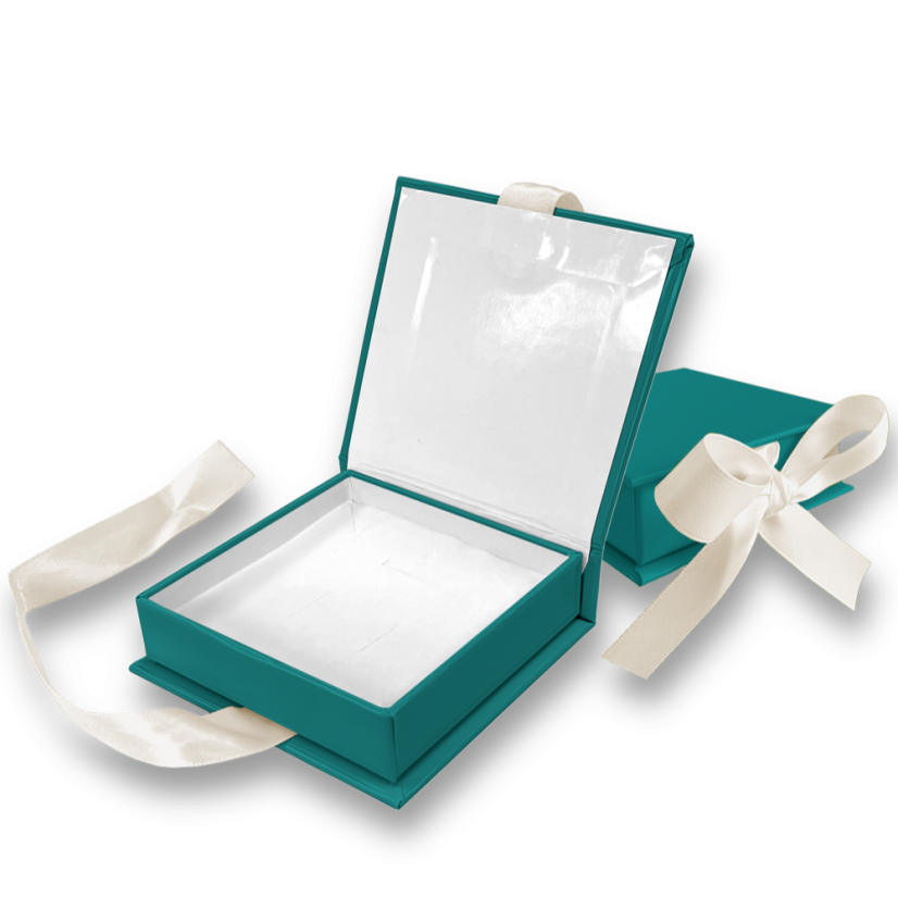 MINET Zelená magnetická krabička na šperky s béžovou stuhou - 8 x 8 x 2,5 cm