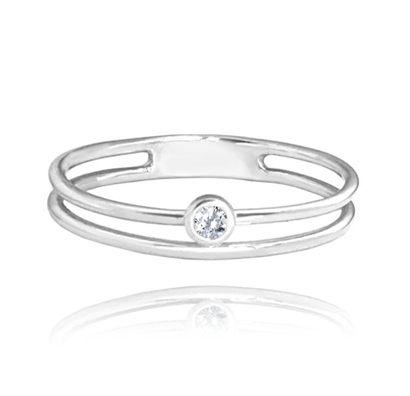 MINET Dvojitý stříbrný prsten s bílým zirkonem vel. 57
