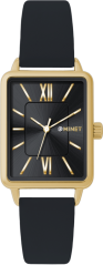 MINET Zlato-černé dámské hodinky SIENA s černým koženým řemínkem