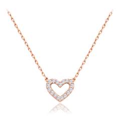 MINET Zlatý náhrdelník srdca z ružového zlata s bielymi zirkónmi Au 585/1000 1,65g
