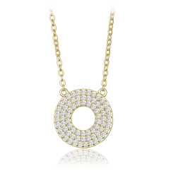 MINET Luxusný pozlátený strieborný náhrdelník krúžok s bielymi zirkónmi