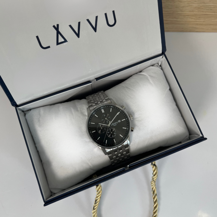 LAVVU Pánské hodinky YSTAD Chronograph Black s vodotěsností 100M