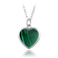 MINET Stříbrný náhrdelník srdíčko se zeleným malachitem