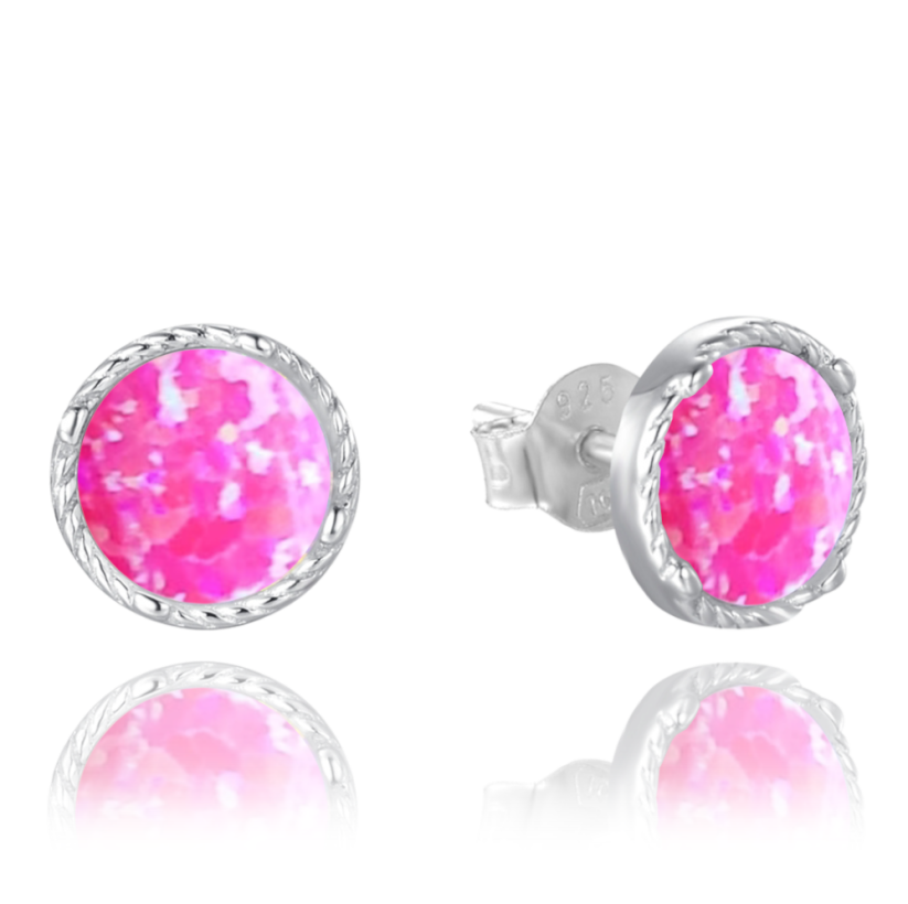 MINET Stříbrné náušnice s růžovými opálky 8mm