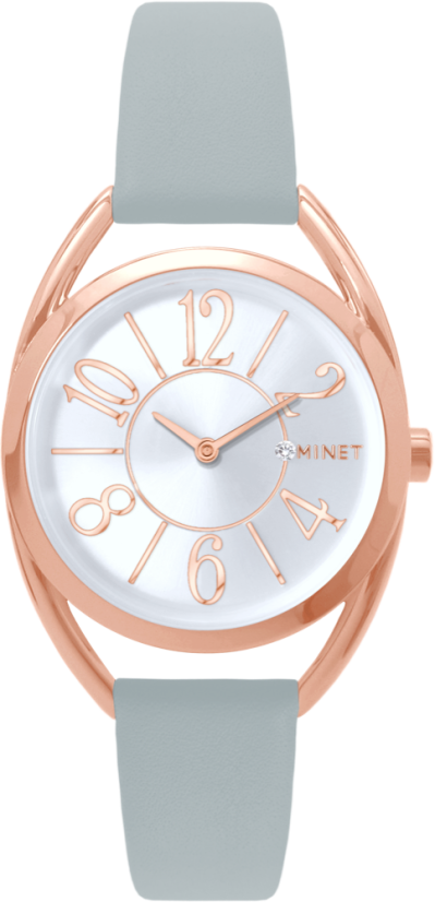 MINET Rose gold dámské hodinky s čísly ICON PINK se šedým koženým řemínkem
