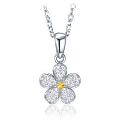 MINET Detský strieborný náhrdelník kytička so žltým a bielym zirkónom