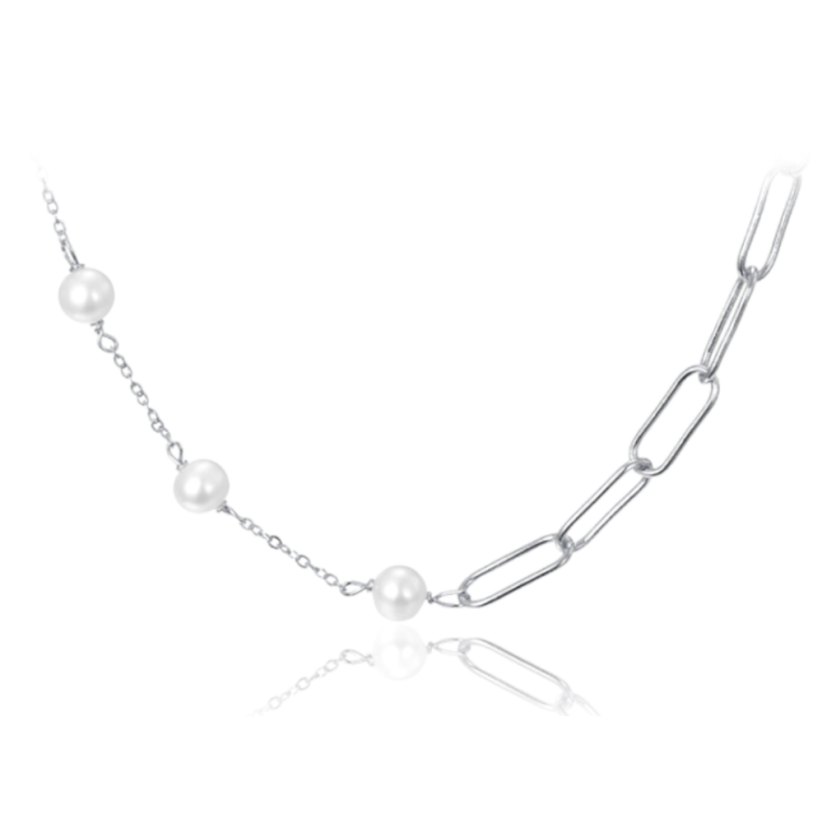 MINET Strieborný náhrdelník s prírodnými perlami