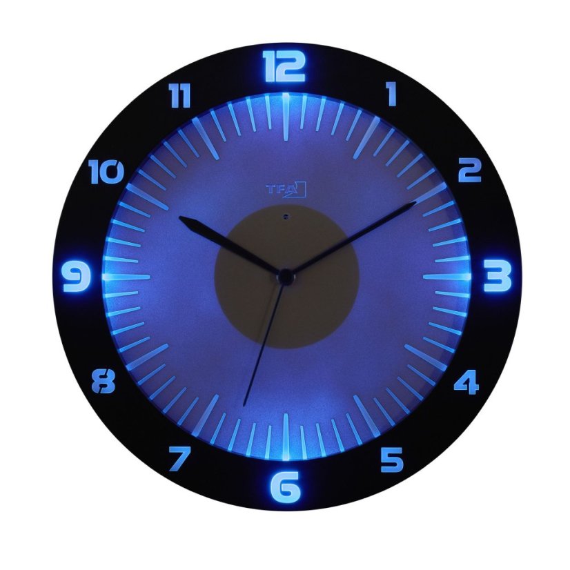 TFA 60.3553.10 - rádiom riadené nástenné hodiny s farebným osvetlením LUMOCLOCK