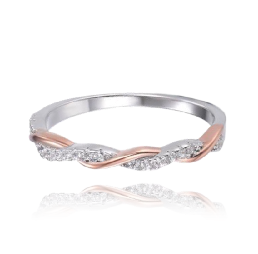 MINET Elegantný Rose gold strieborný prsteň s bielymi zirkónmi veľ. 51 MINET Elegantný Rose gold strieborný prsteň s bielymi zirkónmi veľ. 51