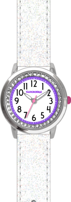 Bílé třpytivé dívčí dětské hodinky se kamínky CLOCKODILE SPARKLE