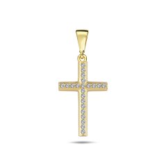 Zlatý přívěsek se zirkony křížek ZP0430XJ70-8200 (585/1000) 0,82g