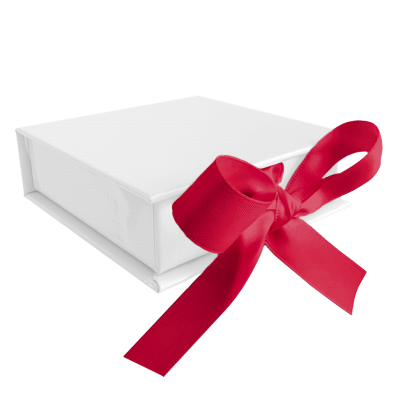 MINET Bílá magnetická krabička na šperky s tmavě růžovou stuhou - 8 x 8 x 2,5 cm