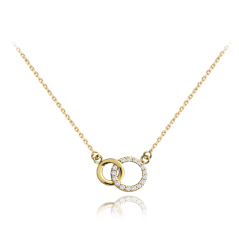 MINET Zlatý náhrdelník kroužky s bílými zirkony Au 585/1000 1,65g