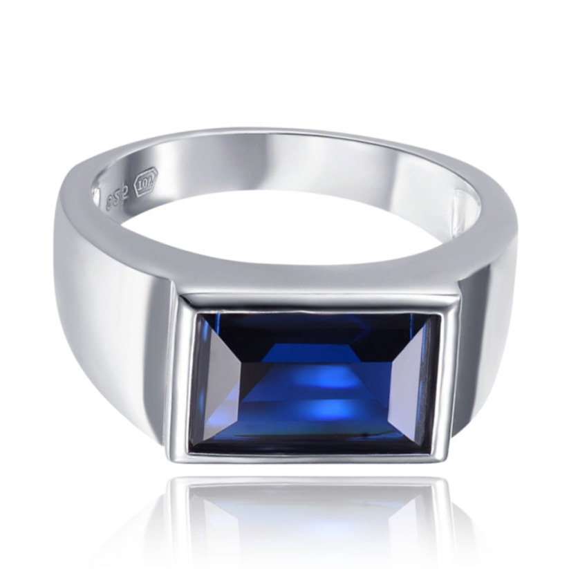 MINET Pánský pečetní stříbrný prsten s modrým zirkonem vel. 59