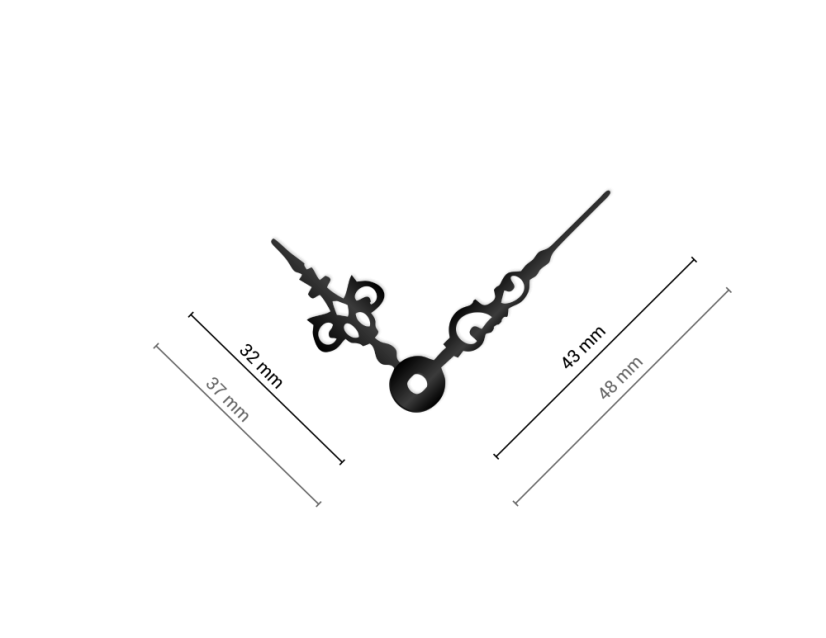 Stredné čierne hliníkové ručičky na hodiny Antik 43 mm | 32 mm