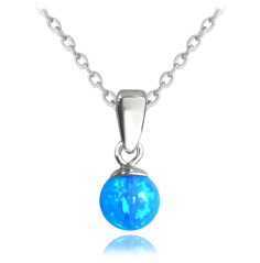 MINET Strieborný náhrdelník GULIČKA so svetlo modrým opálkom